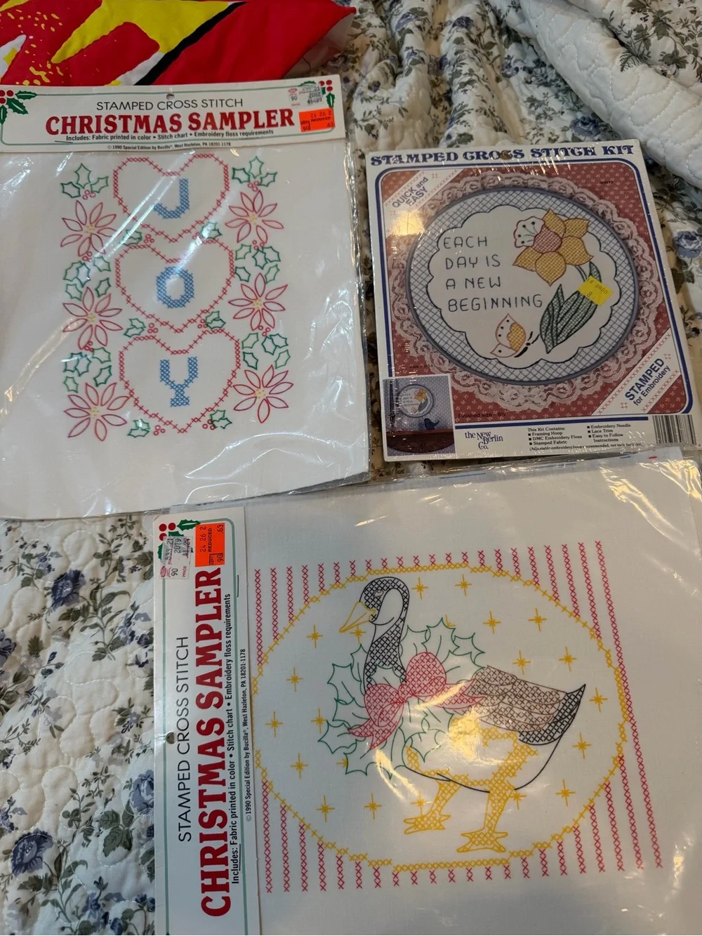 Vintage New Set Of 3 Grannycore Cottage Cross Stitch Kits 1980s/1990s